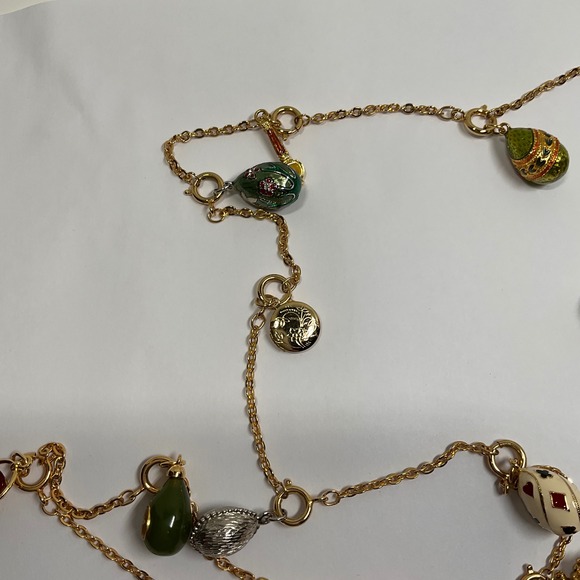 Joan Rivers 85 Inch Faberge Egg Charm Necklace Gold Tone Multi Color Enamel Long - Picture 4 of 11